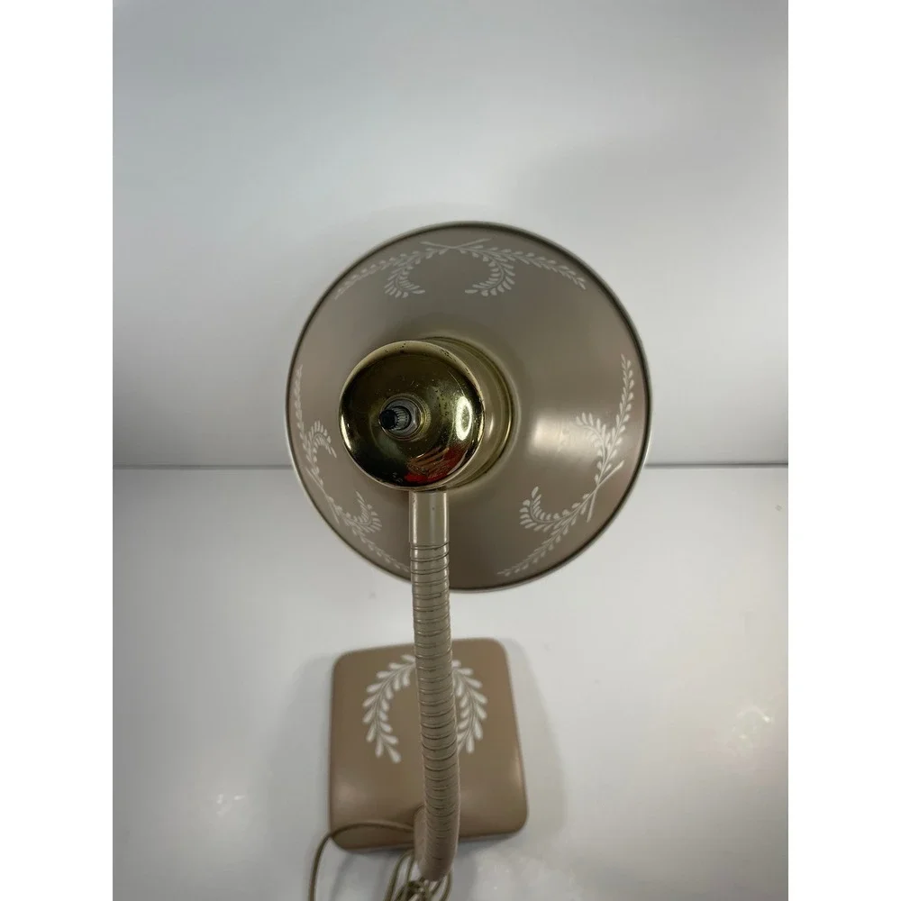 Vtg MCM Beige Goose Neck Desk Lamp Light Nightstand Lamp Cottagecore Decor